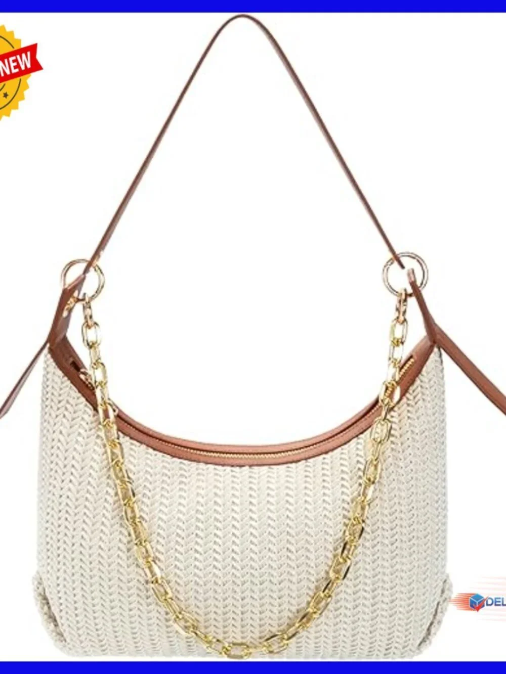 Woven Faux Leather Hobo Bag with Zipper Closure Shoulder Strap